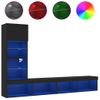 Muebles De Tv De Pared Con Led 4 Piezas Madera Ingeniería Negro