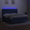 Cama Box Spring Colchón Y Luces Led Tela Azul 180x200 Cm