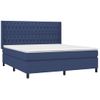 Cama Box Spring Colchón Y Luces Led Tela Azul 180x200 Cm