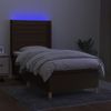 Cama Box Spring Colchón Y Luces Led Tela Marrón Oscuro 90x190cm