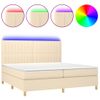 Cama Box Spring Colchón Y Luces Led Tela Crema 200x200 Cm