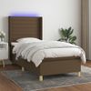 Cama Box Spring Colchón Luces Led Tela Marrón Oscuro 100x200cm