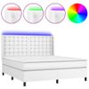 Cama Box Spring Colchón Y Led Cuero Sintético Blanco 180x200 Cm