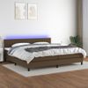 Cama Box Spring Colchón Luces Led Tela Marrón Oscuro 200x200 Cm