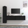 Muebles Para Tv 4 Piezas Madera Maciza De Pino Negro