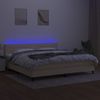 Cama Box Spring Colchón Y Luces Led Tela Crema 200x200 Cm