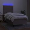 Cama Box Spring Colchón Y Luces Led Tela Gris Taupe 90x200 Cm