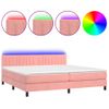 Cama Box Spring Colchón Y Led Terciopelo Rosa 200x200 Cm