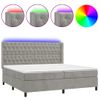 Cama Box Spring Colchón Y Led Terciopelo Gris Claro 200x200 Cm