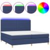 Cama Box Spring Colchón Y Luces Led Tela Azul 200x200 Cm