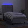 Cama Box Spring Colchón Y Luces Led Tela Gris Claro 90x190 Cm