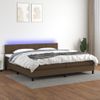 Cama Box Spring Colchón Luces Led Tela Marrón Oscuro 200x200 Cm