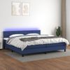 Cama Box Spring Colchón Y Luces Led Tela Azul 200x200 Cm