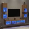 Muebles Tv Pared Con Led 8 Piezas Madera Ingeniería Roble Sonoma