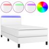 Cama Box Spring Y Colchón Led Cuero Sintético Blanco 90x200 Cm