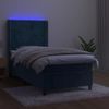 Cama Box Spring Colchón Y Led Terciopelo Azul Oscuro 100x200 Cm