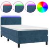 Cama Box Spring Colchón Y Led Terciopelo Azul Oscuro 100x200 Cm