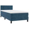 Cama Box Spring Colchón Y Led Terciopelo Azul Oscuro 100x200 Cm