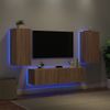 Muebles Tv Pared Con Led 4 Piezas Madera Ingeniería Roble Sonoma