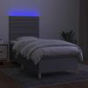 Cama Box Spring Colchón Y Luces Led Tela Gris Claro 90x190 Cm