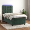 Cama Box Spring Colchón Y Led Terciopelo Verde Oscuro 100x200cm