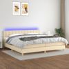 Cama Box Spring Con Colchón Y Led Tela Crema 200x200 Cm