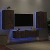 Muebles Tv Pared Con Led 4 Piezas Madera Ingeniería Roble Ahumado