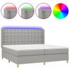 Cama Box Spring Con Colchón Tela Y Led Gris Claro 200x200 Cm