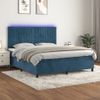 Cama Box Spring Colchón Y Led Terciopelo Azul Oscuro 180x200 Cm