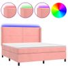 Cama Box Spring Colchón Y Led Terciopelo Rosa 180x200 Cm