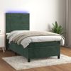 Cama Box Spring Colchón Y Led Terciopelo Verde Oscuro 90x190 Cm