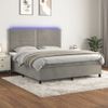 Cama Box Spring Colchón Y Led Terciopelo Gris Claro 180x200 Cm