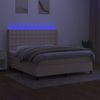 Cama Box Spring Colchón Y Luces Led Tela Crema 160x200 Cm