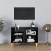 Mueble Tv Patas De Madera Maciza Negro Brillante 69,5x30x50 Cm