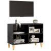 Mueble Tv Patas De Madera Maciza Negro Brillante 69,5x30x50 Cm