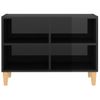 Mueble Tv Patas De Madera Maciza Negro Brillante 69,5x30x50 Cm