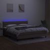 Cama Box Spring Colchón Y Luces Led Tela Gris Taupe 180x200 Cm