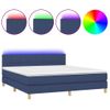 Cama Box Spring Con Colchón Y Led Tela Azul 180x200 Cm