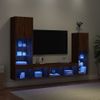 Muebles Tv Pared Con Led 4 Piezas Madera Ingeniería Marrón Roble