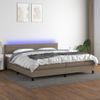 Cama Box Spring Colchón Y Luces Led Tela Gris Taupe 200x200 Cm