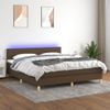 Cama Box Spring Con Colchón Led Tela Marrón Oscuro 180x200 Cm