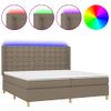 Cama Box Spring Colchón Y Luces Led Tela Gris Taupe 200x200 Cm