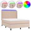 Cama Box Spring Colchón Led Cuero Sintético Capuchino 140x190cm