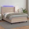 Cama Box Spring Colchón Led Cuero Sintético Capuchino 140x190cm