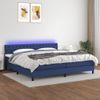 Cama Box Spring Colchón Y Luces Led Tela Azul 200x200 Cm