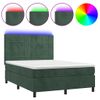 Cama Box Spring Colchón Y Led Terciopelo Verde Oscuro 140x190cm