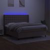 Cama Box Spring Colchón Y Luces Led Tela Gris Taupe 180x200 Cm