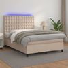 Cama Box Spring Colchón Led Cuero Sintético Capuchino 140x190cm