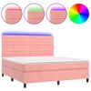 Cama Box Spring Colchón Y Led Terciopelo Rosa 180x200 Cm