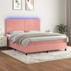 Cama Box Spring Colchón Y Led Terciopelo Rosa 180x200 Cm